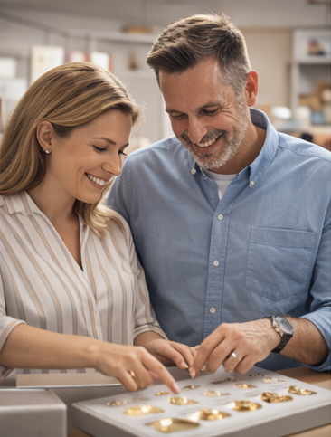 Business owners selecting products and reviewing craftsmanship